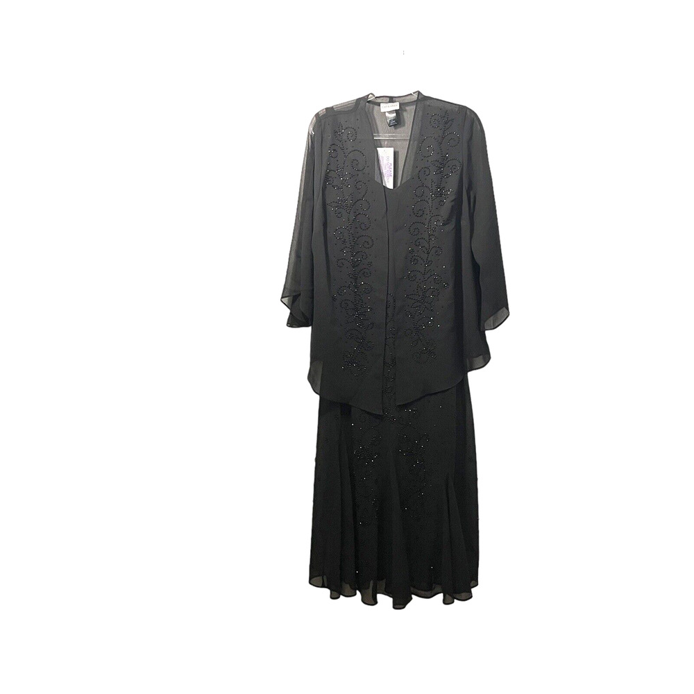 CATHERINES Beaded Dress Set Women SZ 18 New Made in USA Retro Black Goth Witchy